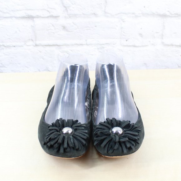 COACH Black Leather Floral Patch Slip On Ballet Flats Shoes Size 8 B - Picture 5 of 9